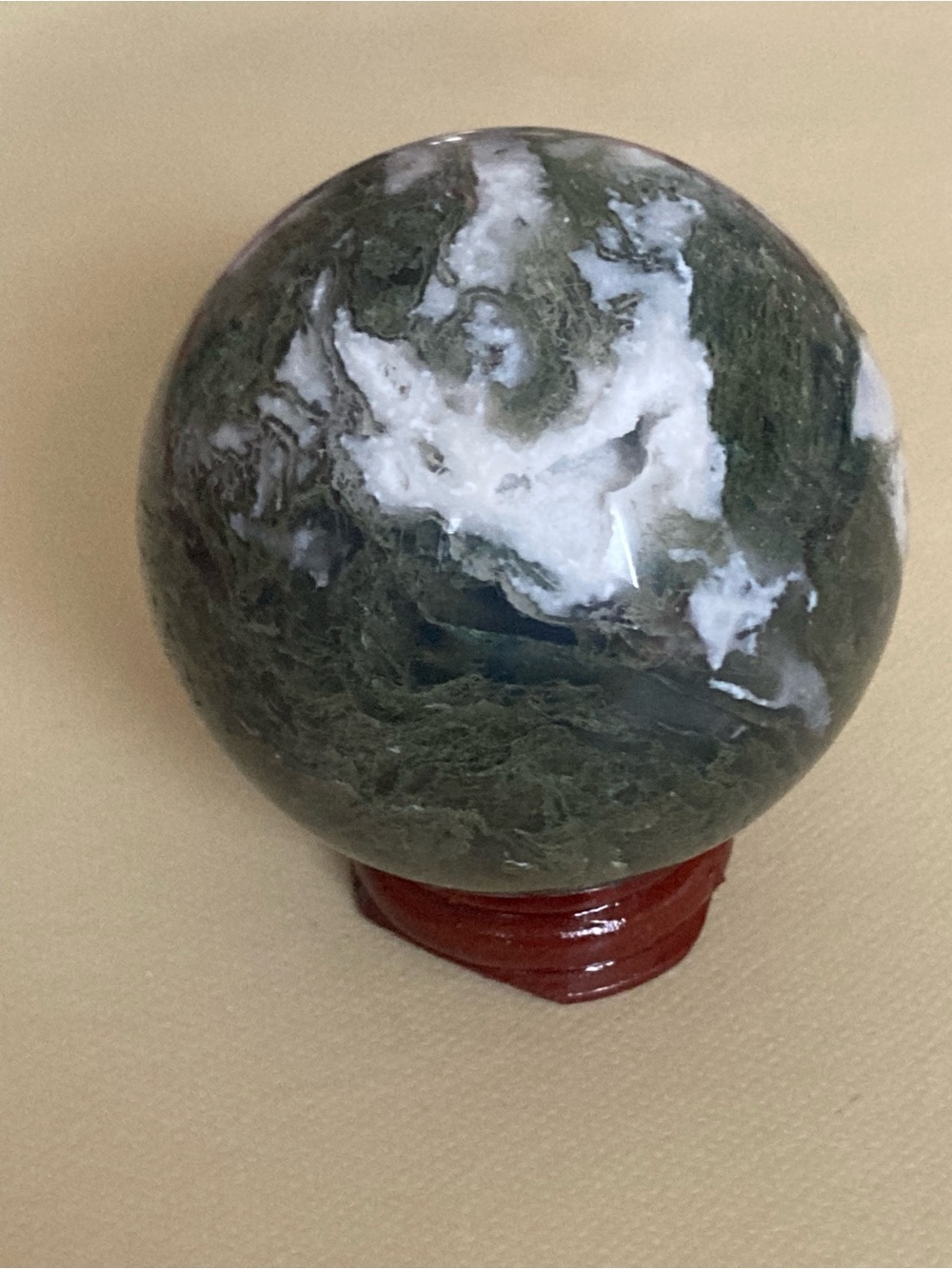 Polished Green Moss Agate and White Marble Sphere Decorative Accent